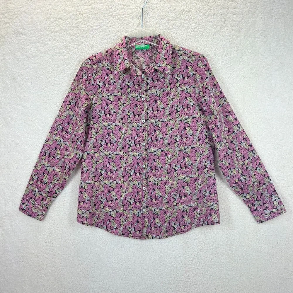 United Colors of Benetton Long-Sleeve Floral Button-Down Blouse Women S Cotton - Picture 3 of 13